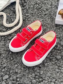 White Fabric Baby Sneakers Mid-Top Canvas Shoes For Boys And Girls, Spring And Autumn Korean Style Simple Fashion Low-Cut Athletic Shoes, Classic Low-Cut Canvas Shoes, All-Match Casual Sports Skateboard Children's Shoes - Red - View 19
