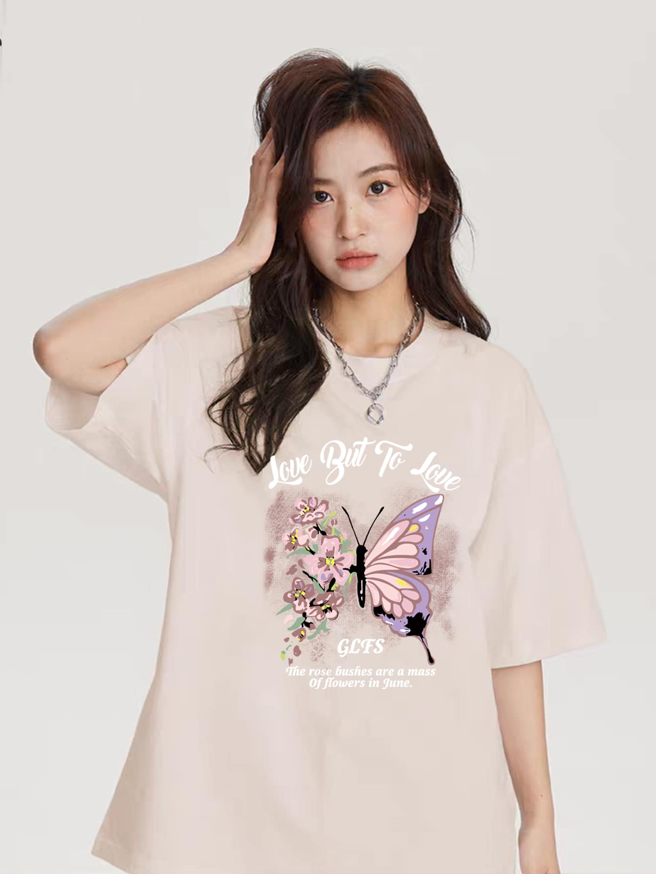 Oversized Women's Premium 100% Cotton Plus-Size T-Shirt - 米色 - 查看 1