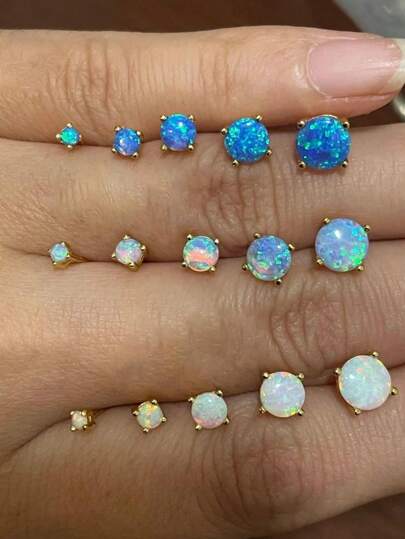 GAGAFEEL 1pair Mini Dazzling And Light Luxury S925 Sterling Silver Atificial Opal Sparkling Zirconia Earrings For Women's Daily Party Wear