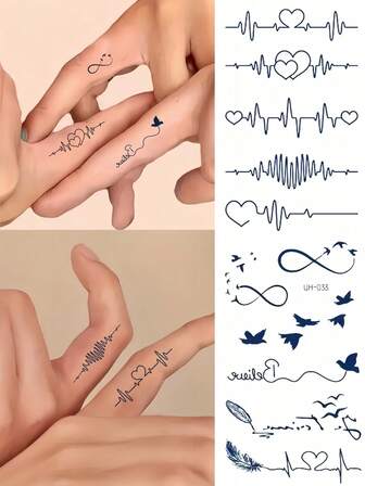 2 ark örtjuice semi-permanent kärleksfjäder små mönster tatuering klistermärken Vattentät tillfällig tatuering Vuxen handled och arm tillbaka till skolan dekoration