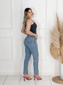 Mom Belt Pants - 中等水洗藍 - 查看 9