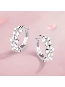 1pc Fashionable Silver Earrings, High Quality Crystal Zirconia Flower Stud Earrings, Wedding/Birthday Gift For Women Valentines