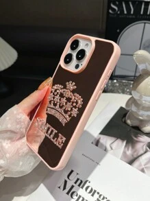 1pc Customized Crown Rhinestone Mirror Silver Mobile Phone Case, Personalized Design Phone Cover With Lucky Numbers And Letters, Compatible With IPhone