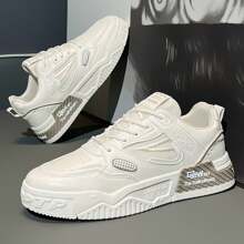 Zapatillas de deporte casuales de punta redonda con cordones y suela gruesa, de uso versátil, para hombre - Beis - Ver 4