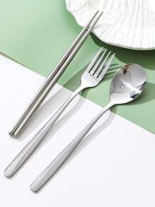 3pcs Stainless Steel Cutlery Set & 1pc Random Color Storage Box,Kitchen,Christmas Gift,School Supplies