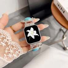 1 paquet de bracelet décoratif en strass, bijoux fantaisie, design élégant en métal avec pierres, style mignon et girly, élastique, compatible avec les bracelets Apple Watch de 38mm, 40mm, 41mm, 42mm, 44mm, 45mm, 46mm, 49mm, compatible avec les séries Apple Watch Ultra 2, SE, 10, 9, 8, 7, 6, 5, 4, 3, 2, 1