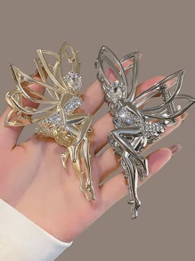 1pc Golden Alloy Fairy Dress-Up Hair Claw Clip For Women, Suitable For Daily Use Party ,Gold Head Piece Hair Clips Hair Jaw Clip Hair Clamps Hair Clutch Hair Clip, School Stuff, College Fall Winter Hair Accessories For Women For Vacation Outfits Woman Summer Beach,Holiday,Travel - Gold - View 4