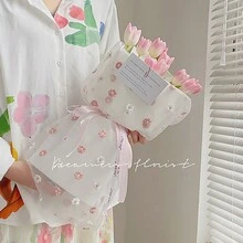 鲜花包装蕾丝网花束花卉包装布刺绣花卉蕾丝包装纸 DIY 礼品包装材料鲜花玫瑰花卉包装纸情人节婚礼花卉蕾丝包装纸（50 * 150CM） - 彩色 - 查看 9