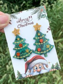 1 Pair Of European And American Christmas Jewelry Sweet Cartoon Design Bell Star Sequin Christmas Tree Acrylic Earrings Female Earrings