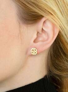 Personalized Custom 2 Or 3 Letters Round Stud Earrings For Women Fashion Jewelry Stainless Steel Customized Monogram Earring Best Friend Gifts