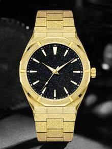 PINTIME Fashion Men's Watch Frosted Stardust Dial Stainless Steel Quartz Analog 41mm Fashion Business Waterproof Watch For Men - Gold - View 1