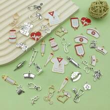 40Pieces Mix Nurse Charms Stethoscope Charms Antique Medical Charms Syringe Nurse Pins Hat Jewelry Charms Alloy Enamel Medical Pendant For DIY Necklace Bracelet Craft Making Crafting Accessories