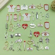 40Pieces Mix Nurse Charms Stethoscope Charms Antique Medical Charms Syringe Nurse Pins Hat Jewelry Charms Alloy Enamel Medical Pendant For DIY Necklace Bracelet Craft Making Crafting Accessories