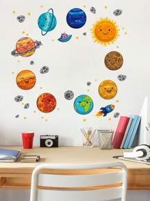 Planet Print Kids Wall Sticker, Cartoon Self Adhesive Wall Art Decal For Home Decor, Stickers, Wall Decal, Vinyl Decal For Home Decorations, Spring Decoration Items Refresh Your Home, Festival Decoration Stickers Gifts Birthday Graduation - Multicolor - View 2