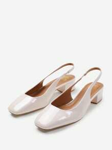 Where’s That From MICHIGAN SQUARE TOE SLING BACK LOW BLOCK HEELS - Cream Patent - View 4