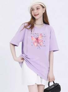 Oversized Women's Premium 100% Cotton Plus-Size T-Shirt - 淡紫色 - 查看 1