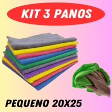 Kit 3 Microfiber Cloths 20X25 Small For General Cleaning Magic Cloth Multipurpose Flannel Automotive Glass - 藍色 - 查看 1
