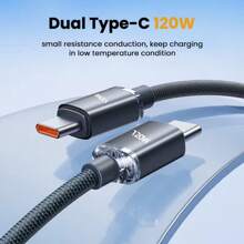 Cable USB-C a USB Tipo C de 120 W, cable de carga rápida PD USB-C de 2 m compatible con iPhone 15 Pro Max, Samsung, Poco - Negro - Ver 5