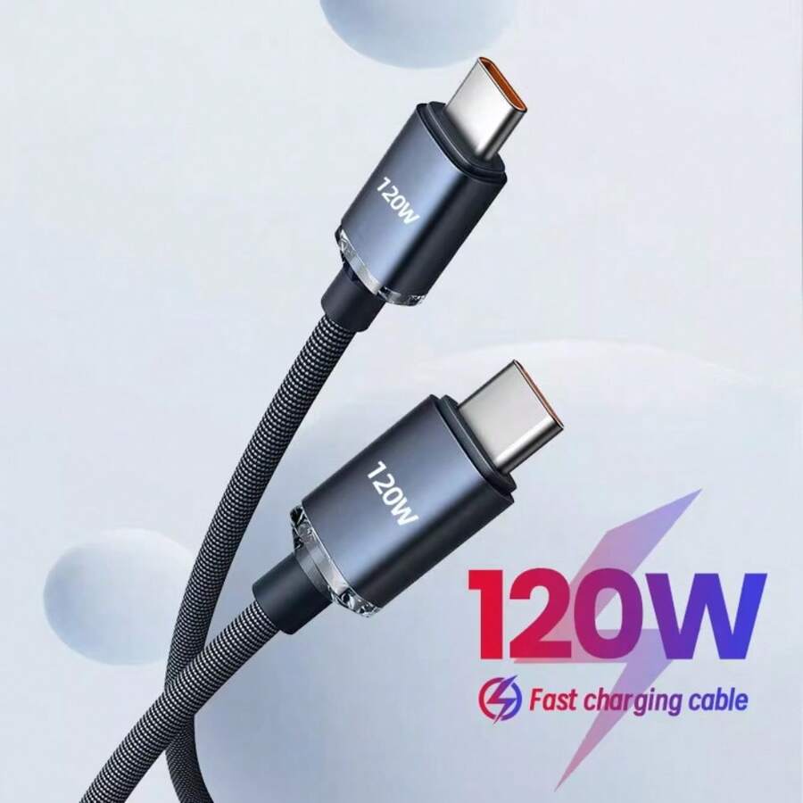 Cable USB-C a USB Tipo C de 120 W, cable de carga rápida PD USB-C de 2 m compatible con iPhone 15 Pro Max, Samsung, Poco - Negro - Ver 1