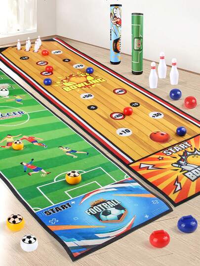 Kinder Indoor Spiel Kampf Set, Spielmatte, 2-Spieler Sport Spielzeug. Golf, Fußball, Bowling, Curling Spielzeug, Eltern-Kind Interaktion. Einige kleine Zubehörteile mit zufälliger Farbe. Geschenk für Jungen und Mädchen, Rückkehr zur Schule