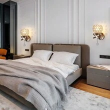 2 piezas de lámpara de pared de cristal, lámpara de pared de lujo con bola de cristal colgante, lámpara de pared montada adecuada para dormitorio, sala de estar, pasillo (sin bombilla) - Dorado - Ver 2