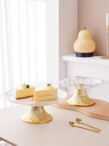 1pc Round Cake Stand With Gold Base, Decorative Tray For Christmas Gift, Wedding Party, Holiday