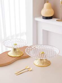 1pc Round Cake Stand With Gold Base, Decorative Tray For Christmas Gift, Wedding Party, Holiday