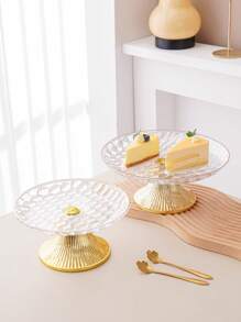 1pc Round Cake Stand With Gold Base, Decorative Tray For Christmas Gift, Wedding Party, Holiday