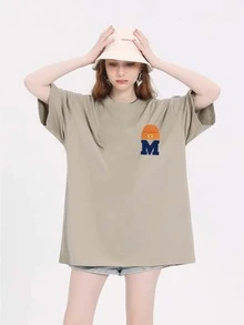 Oversized Women's Premium 100% Cotton Plus-Size T-Shirt - 卡其色 - 查看 1