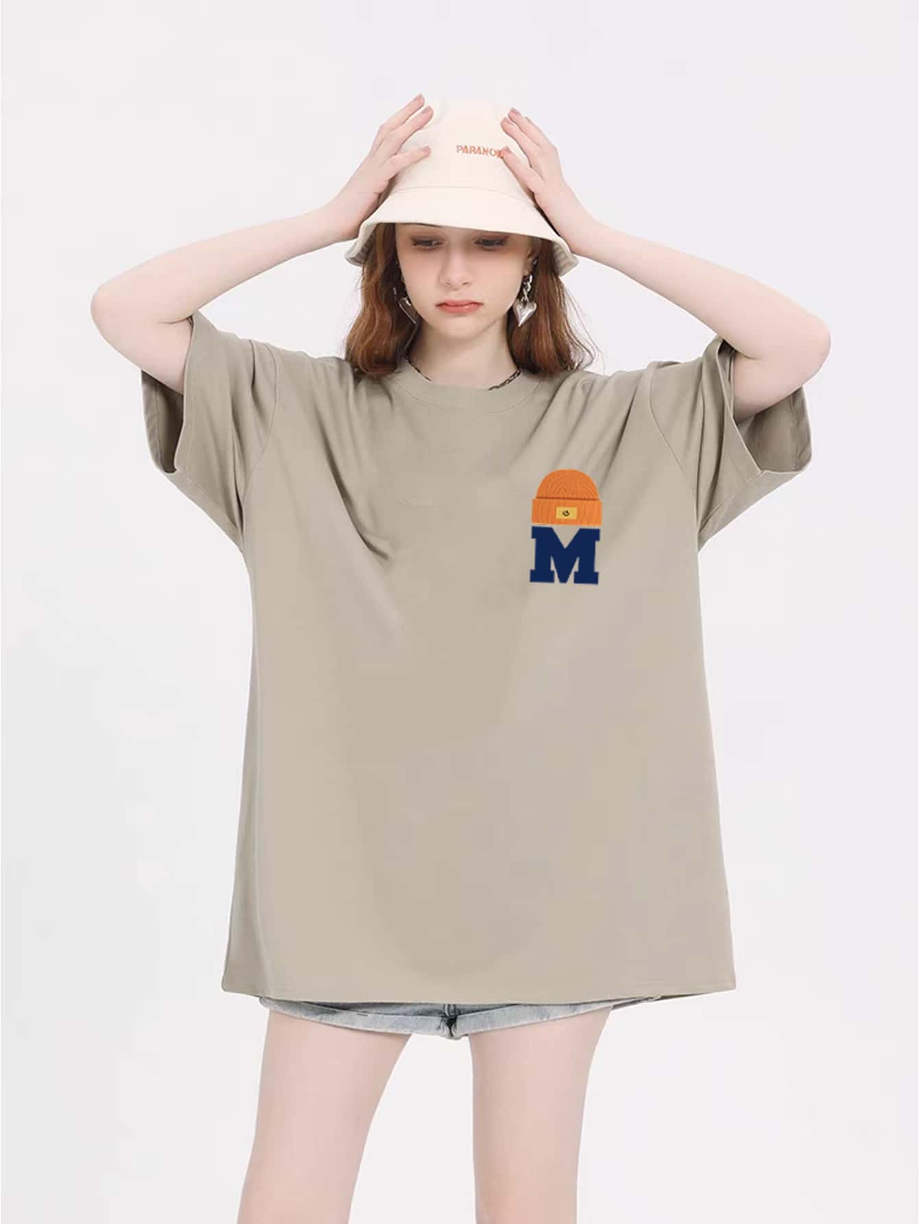 Oversized Women's Premium 100% Cotton Plus-Size T-Shirt - 卡其色 - 查看 1
