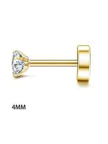 IRONBOX 1 Bông tai lưng phẳng không gây dị ứng 20G dành cho nữ Bạc Bông tai thép không gỉ vàng 14K Brithstone Cubic Zirconia Studs Bông tai sụn thép phẫu thuật cho tai nhạy cảm - Vàng - Xem 9
