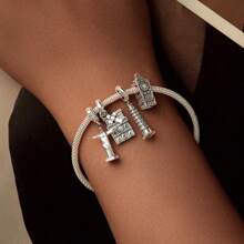 WOSTU 1件925纯银经典建筑城堡，复黎埃菲尔铁塔吊坠珠，适合DIY手链项链首饰，女士礼物 - 銀色 - 查看 3