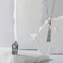 WOSTU 1件925纯银经典建筑城堡，复黎埃菲尔铁塔吊坠珠，适合DIY手链项链首饰，女士礼物 - 銀色 - 查看 8