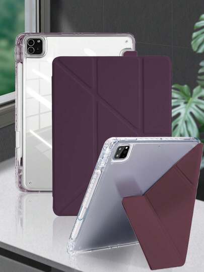 1个透明亚克力Y型折叠梅花色高透明度亚克力材质，防弯折防刮花，内置笔槽，多折叠支架，全方位保护，磁吸式睡眠/唤醒功能，简约休闲风格，兼容iPad Mini 6/Mini 7/9.7/10.2/10.5/Air 4/Air 5/第十代/10.9/Pro 11/Air 11(M2)/Air 13(M2)/Pro 11(M4)/Pro 13(M4) 2024 12.9英寸/兼容iPad Air 13(M3 2025)/兼容iPad Air 11英寸(M3) 2025/兼容iPad (A16) 11英寸第11代