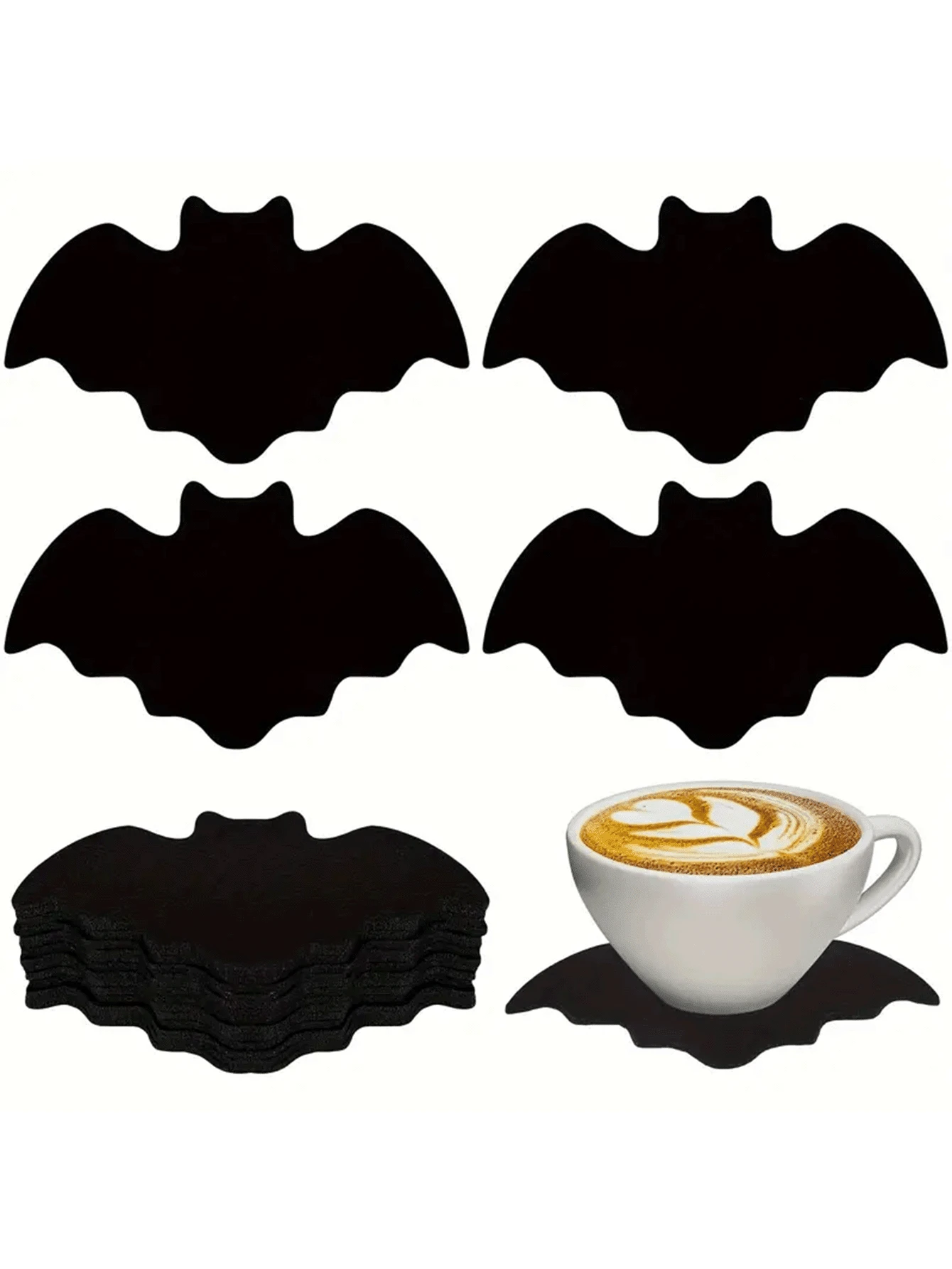 10pcs Halloween Bat Cup Coasters, Black Felt Drink Coasters, NonSlip