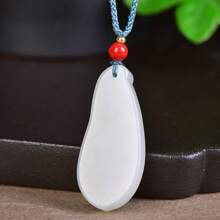 1pc Natural Jade Tianshan Cuifu Bean Pendant, All Hand-Carved, Guardian Peace, Natural Gemstone Fortune Lucky Necklace, Jewelry, Necklace, Healing Crystal, Amulet Gift, Gift For Her, Holiday Gift