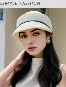 1 pieza Sombrero de sol de verano para mujer, sombrero ecuestre de estilo británico de unicolor, sombrero protector solar transpirable, gorra visera de moda a juego, adecuado para viajes al aire libre y compras - Multicolor - Ver 6