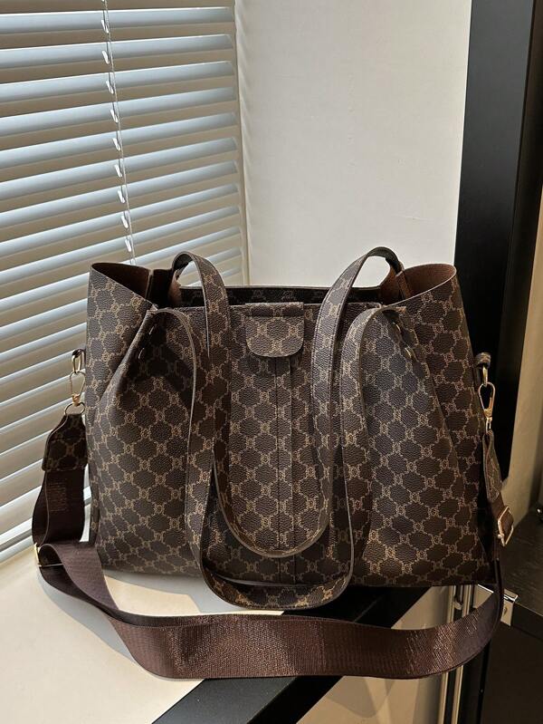 1pc Women's Commuting & Shopping Large Capacity Tote Bag With Wide Strap, All Season, New In Fall/Winter Large Capacity Shoulder Tote Bag