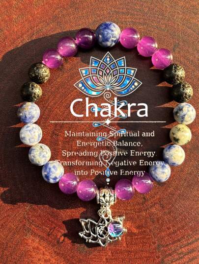 1pc/Chakra Beaded Bracelet Natural Stone Maintenance Spiritual And Energy Balance Men Women Lotus Charm Yoga Bracelet Jewelry Perfect Gift[Due To The Shooting Light And Angle, There Will Be Slight Color Difference, Please Understand, Thank You]