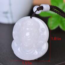 1pc Natural White Jade Avalokitesha Pendant Necklace, Hand-Carved, Guardian Peace, Fashion Good Fortune Fortune Avalokitesha Necklace, Couple Necklace, Healing Crystal,  Amulet Gift, Gift For Her, Holiday Gift, Fashion Crystal Gift. (Lanyard Gift Box) - Guanyin - View 3