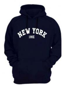 Kangaroo Sweatshirt New York Modinha Cold Blouse Coat With Pocket And Hood Unisex - 藏蓝色 - 查看 1