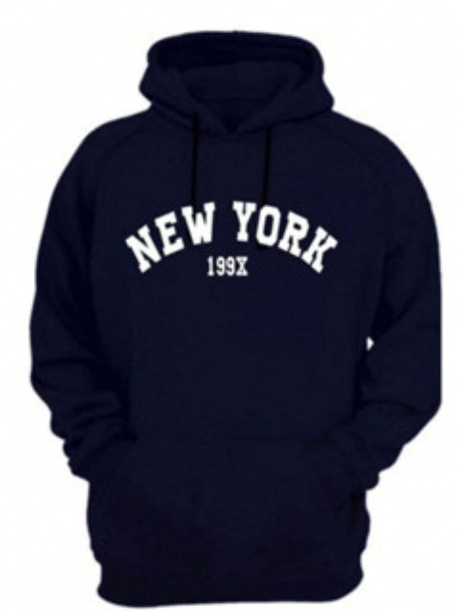 Kangaroo Sweatshirt New York Modinha Cold Blouse Coat With Pocket And Hood Unisex - 藏蓝色 - 查看 1
