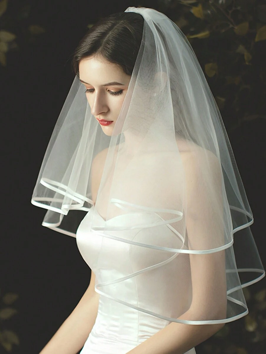 XKTRXF 2-Layer Vintage White Satin Trim Veil Hairpiece For Women Fall Clothes For Women Valentine's Day Accessories,Summer,Beach,Wedding,Festival,Birthday - A - View 1