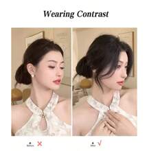 2 件装合成 10 英寸中分法式刘海，女士左侧和右侧刘海，自然无缝刘海接发