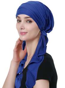Z.H.A 1pc Solid Color Pre Tied Turban Hat With Two Tails, Thin Breathable Elastic Head Wrap, Sunscreen Versatile Chemo Hat For Women Sleep Bonnet - Multicolor - View 22