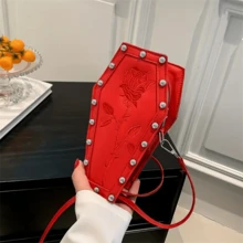1 个迷你棺材形时尚复古收纳袋，万圣节时尚复古手提单肩包，创意时尚棺材形多功能收纳袋，万圣节装饰单肩包，可装口红、刷子、护肤品、手机、硬币、小物品，适用于家居、礼品、度假和节日万圣节圣诞节多功能用途 - 彩色 - 查看 6