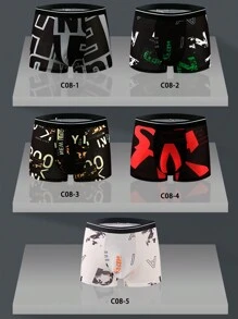 4 件装男士时尚冰丝印花平角内裤，轻盈透气夏季内裤 - 彩色 - 查看 3