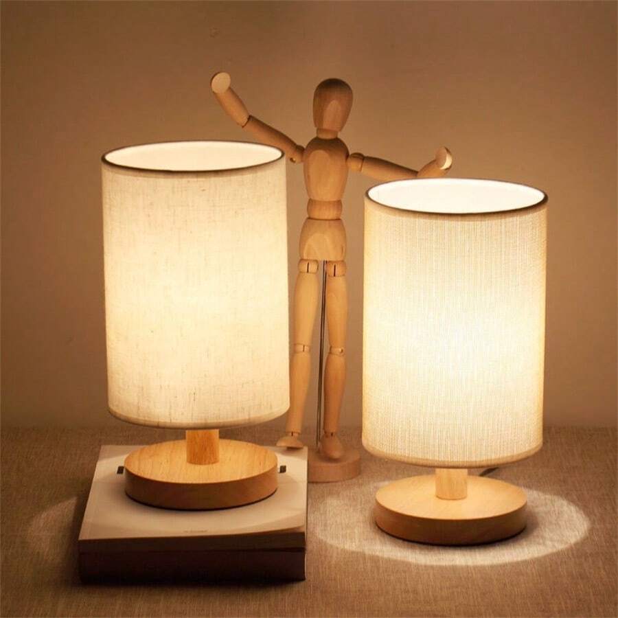 Modern Nordic Wooden Table Lamp USB Powered Night Light For Bedroom Lighting Gift Warm White Bedside Decor Kids - Màu be - Xem 1