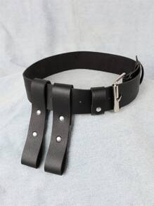 1PC Medieval Retro PU Leather Leggings With Leg Rings Punk Cowboy Style Leg Decoration Renaissance Role Playing Costume Props Halloween - A - View 5