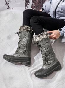 Women's Warm Mid Calf Winter Snow Boots Waterproof Outdoor Winter Holiday Festival Black Boots - 淺灰色 - 查看 3